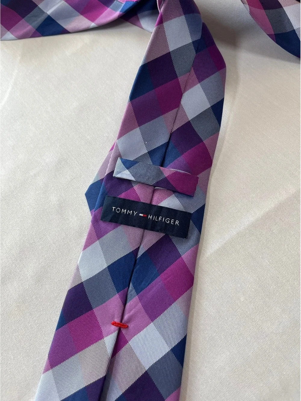 Tommy Hilfiger silk neck tie blue navy pink plaid